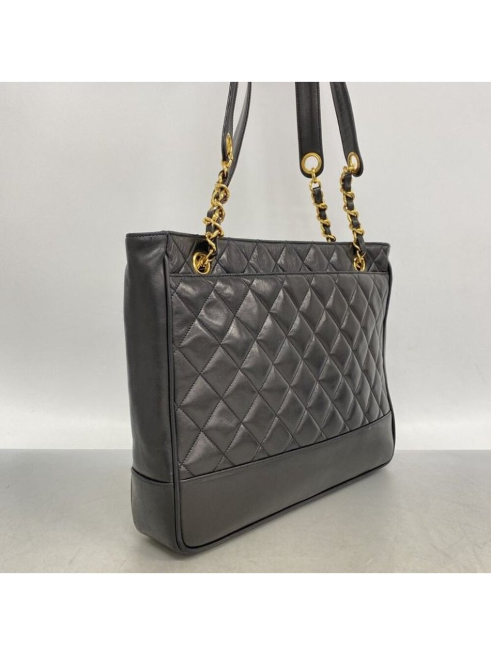 Chanel Chain Quilted Lambskin Black Gold Tote - Picture 2 of 10